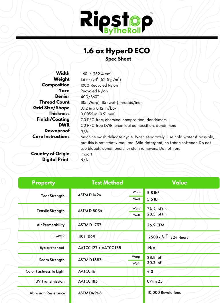 Ripstop By The Roll 1.6 Oz HyperD™ ECO - Full Roll 10 Ripstop By The Roll 1.6 Oz HyperD™ ECO - Full Roll