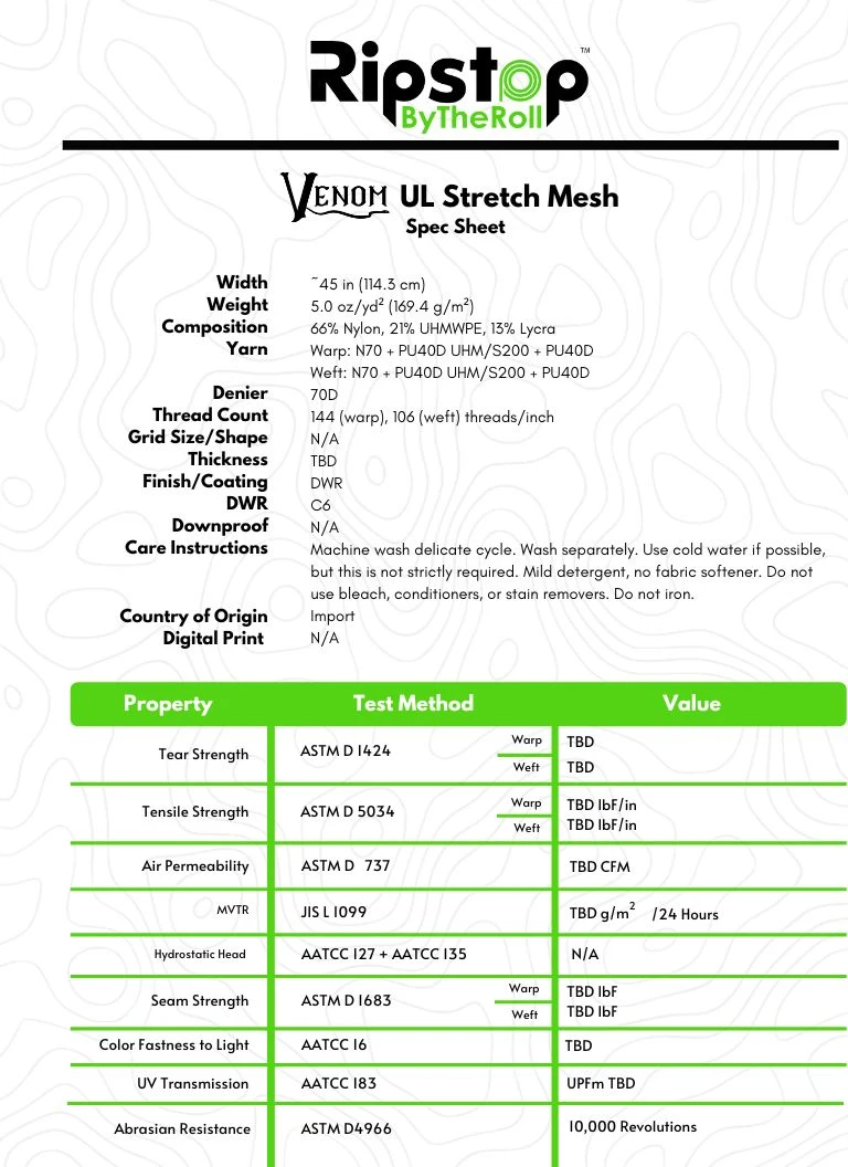 Ripstop By The Roll Venom™ UL Stretch Mesh - Full Roll 8 Ripstop By The Roll Venom™ UL Stretch Mesh - Full Roll